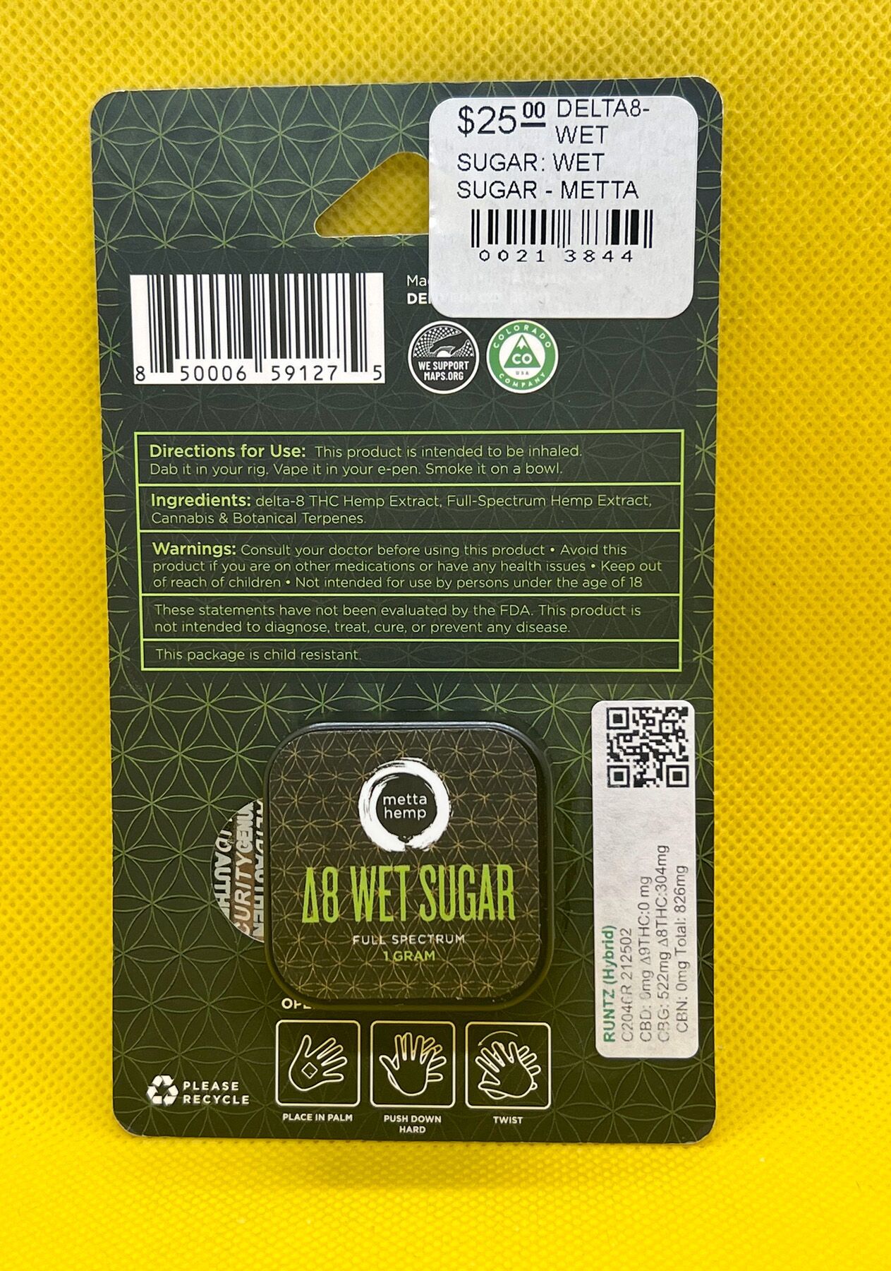 Hemp-derived full spectrum Delta 8 THC Wet Sugar sold in Colorado in 2023.