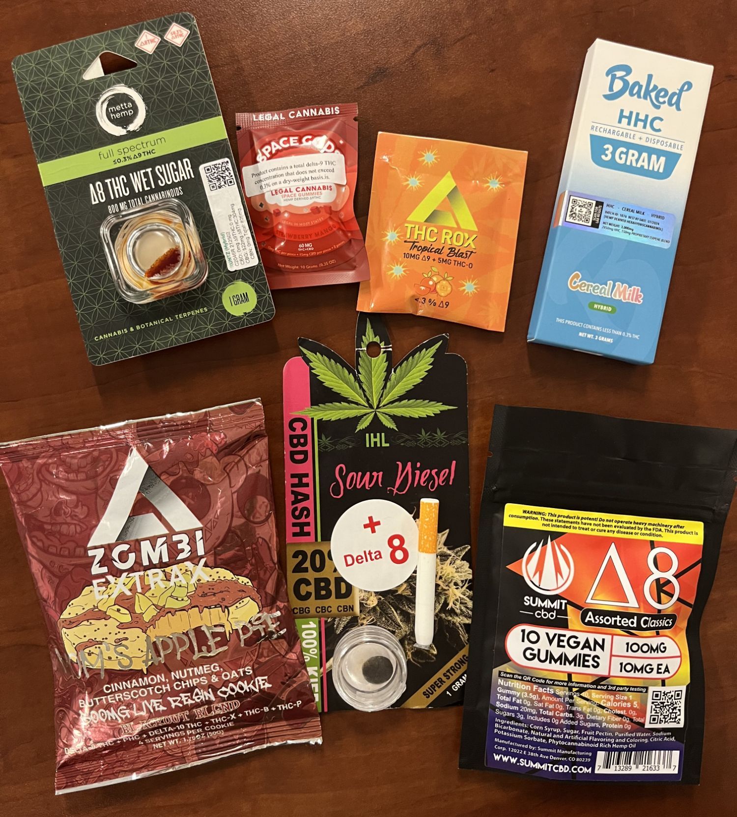 An assortment of hemp-derived products bought in Colorado